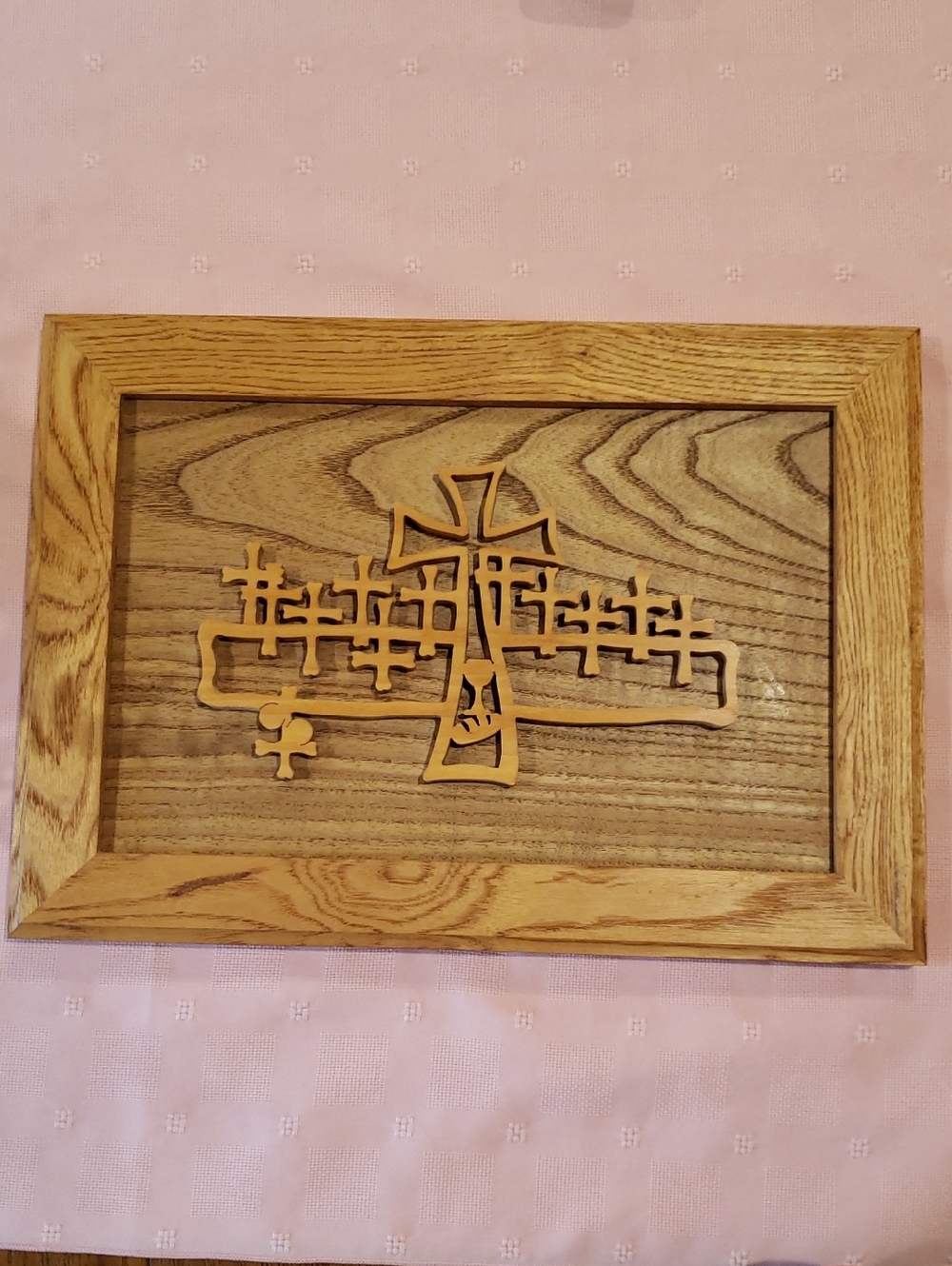 Oak Last Supper With Crosses - Natural Wood